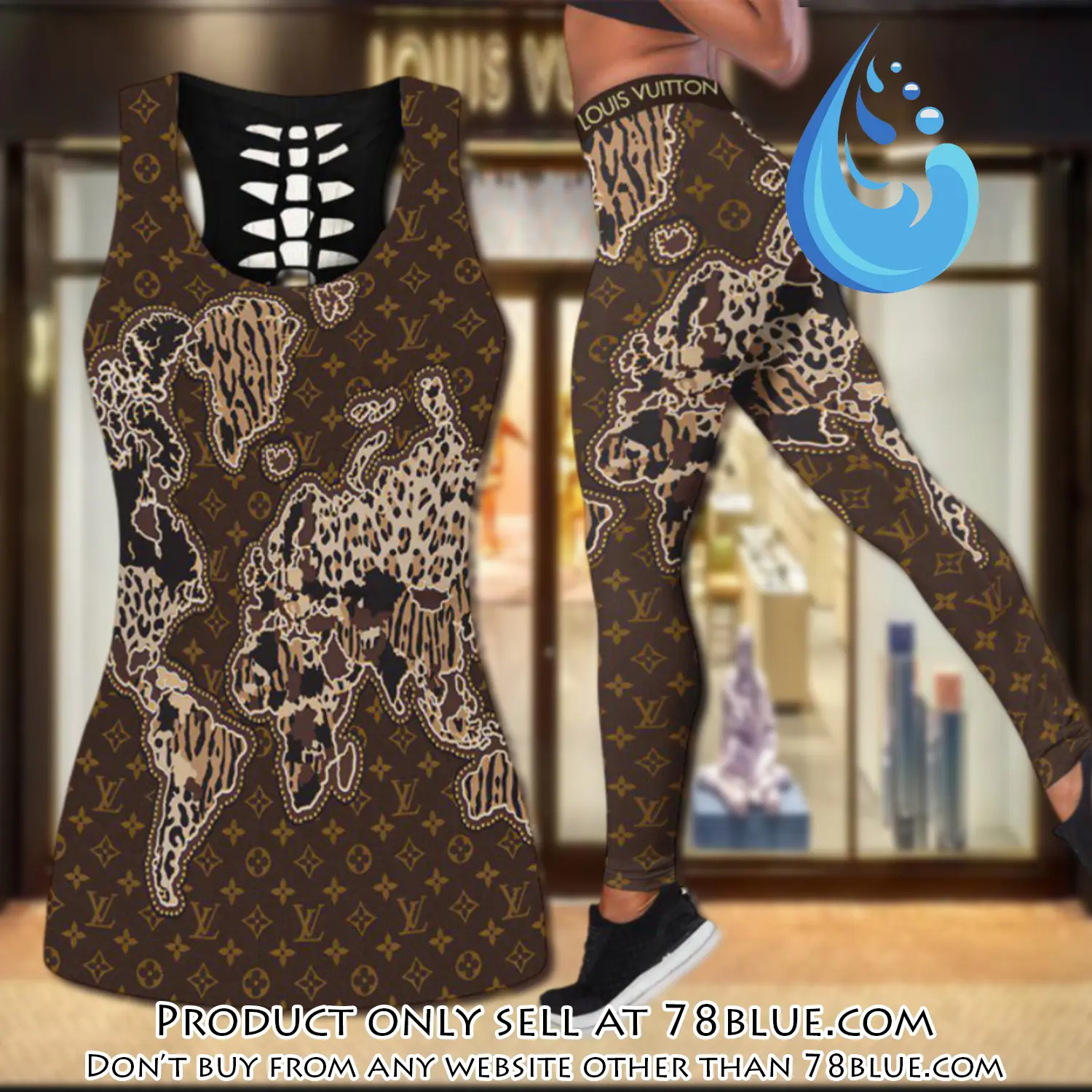 Louis vuitton map tank top leggings set luxury brand lv for women yoga gym 78b0947478